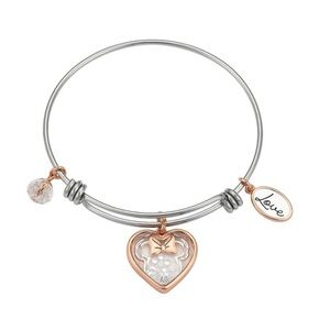 Disney Crystal Heart Minnie Mouse Stainless Steel Charm Bracelet w/ Box